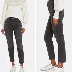 Agolde Nico Cassette Distressed Black High Rise Slim Jeans Size 25